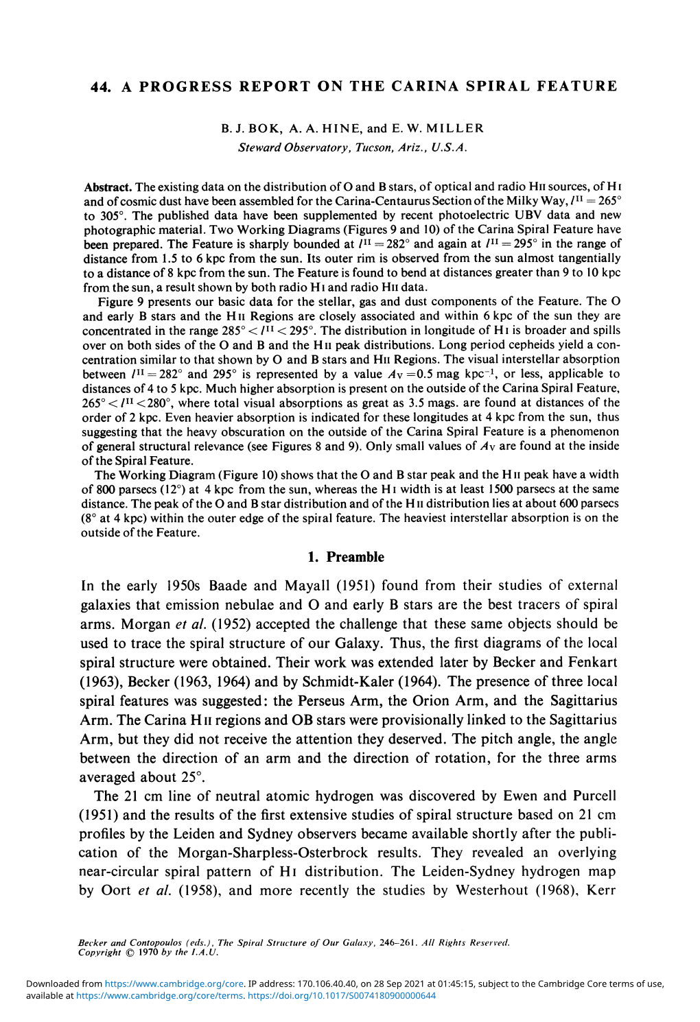 44. a Progress Report on the Carina Spiral Feature Bj