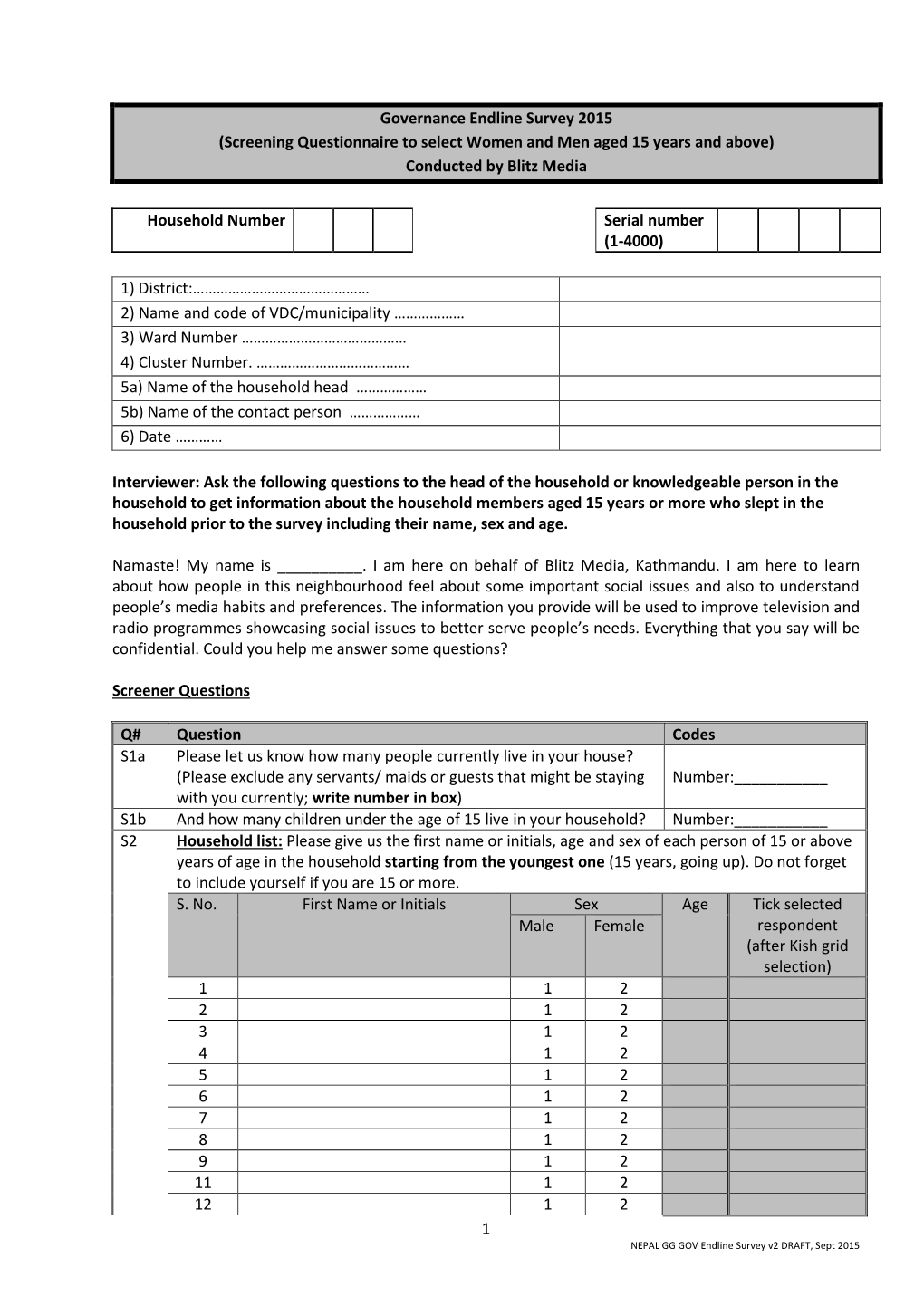 Nepal Governance Endline Questionnaire