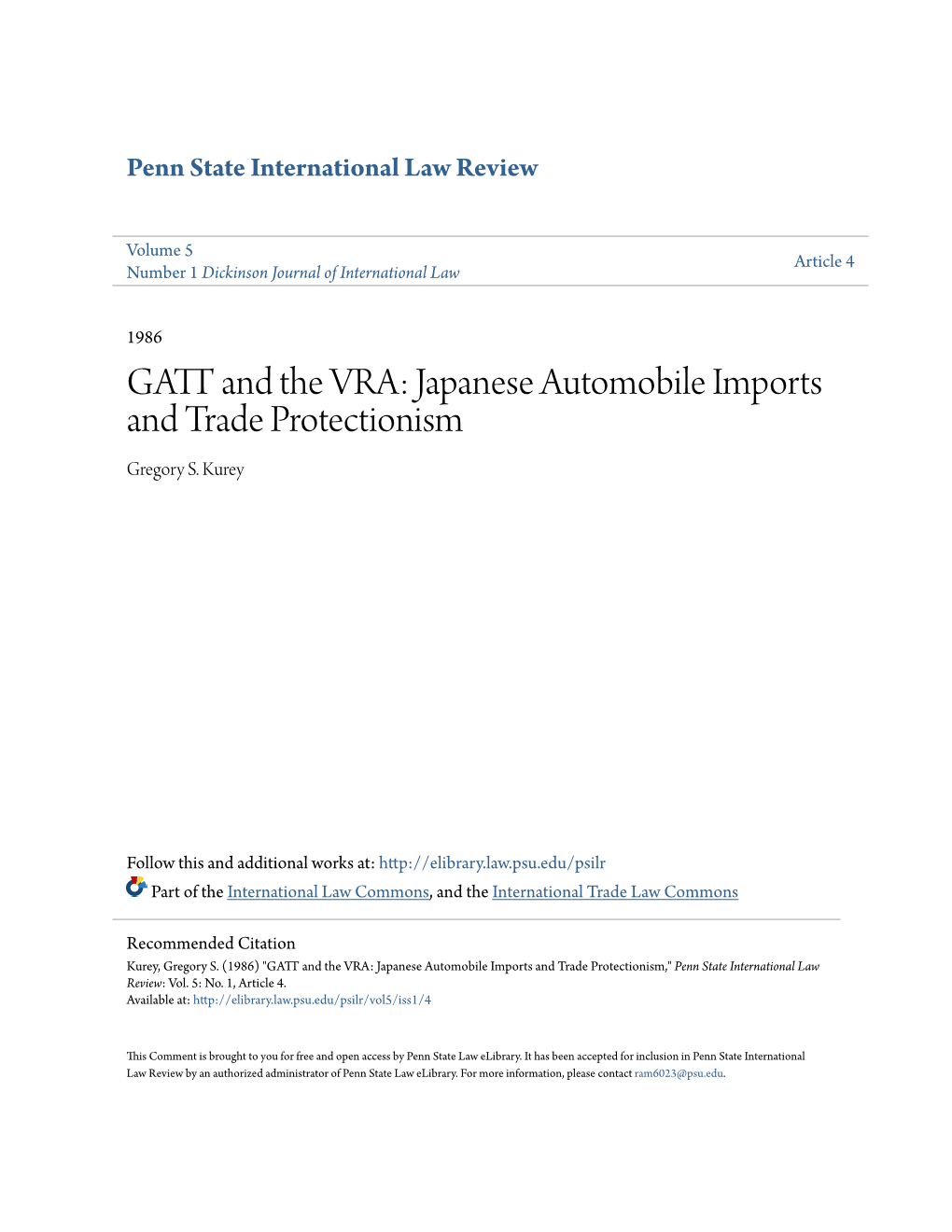 GATT and the VRA: Japanese Automobile Imports and Trade Protectionism