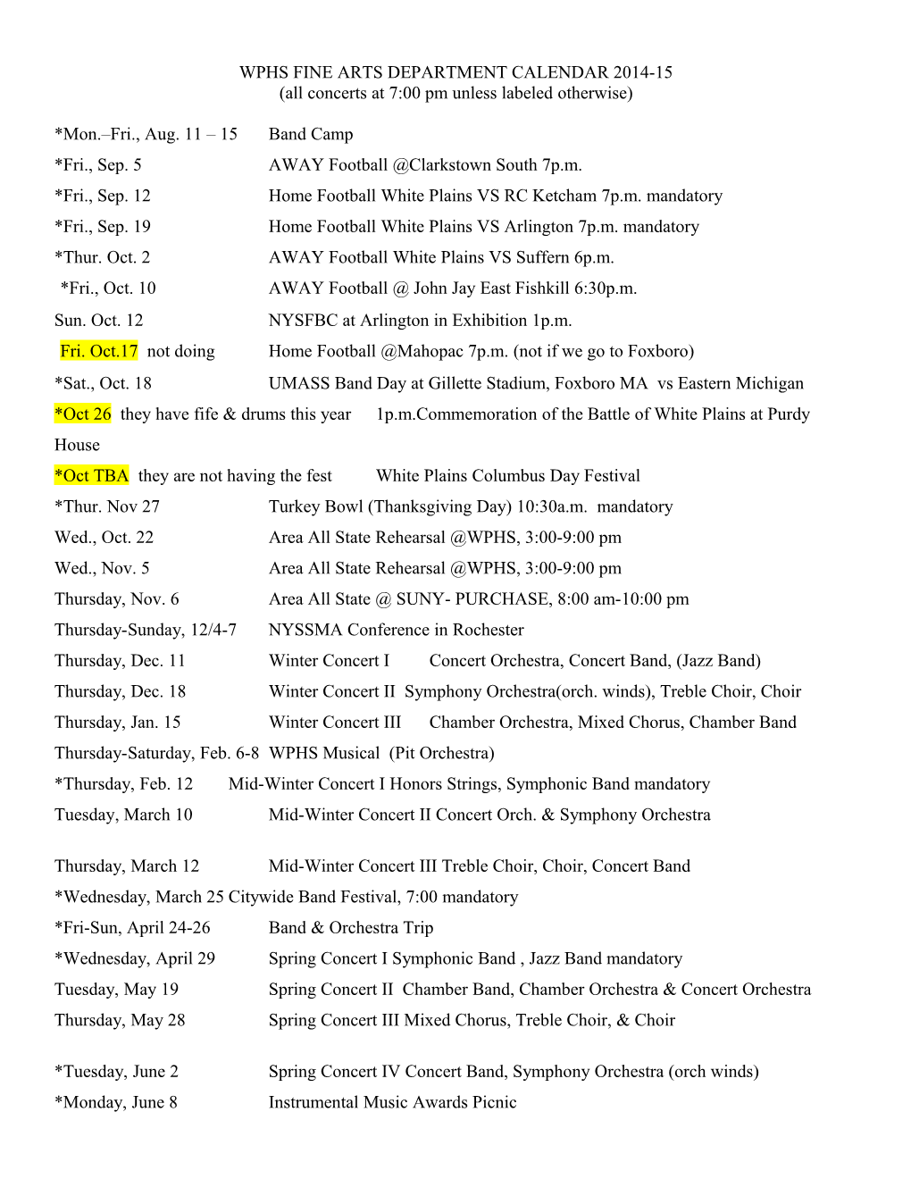 Wphs 2006-7 Concert Dates (Tentative)