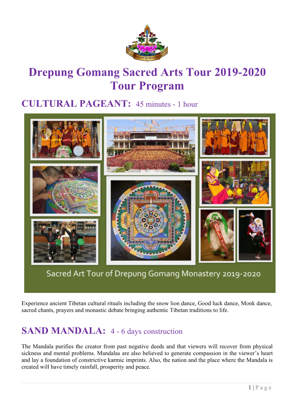 Drepung Gomang Sacred Arts Tour 2019-2020 Tour Program