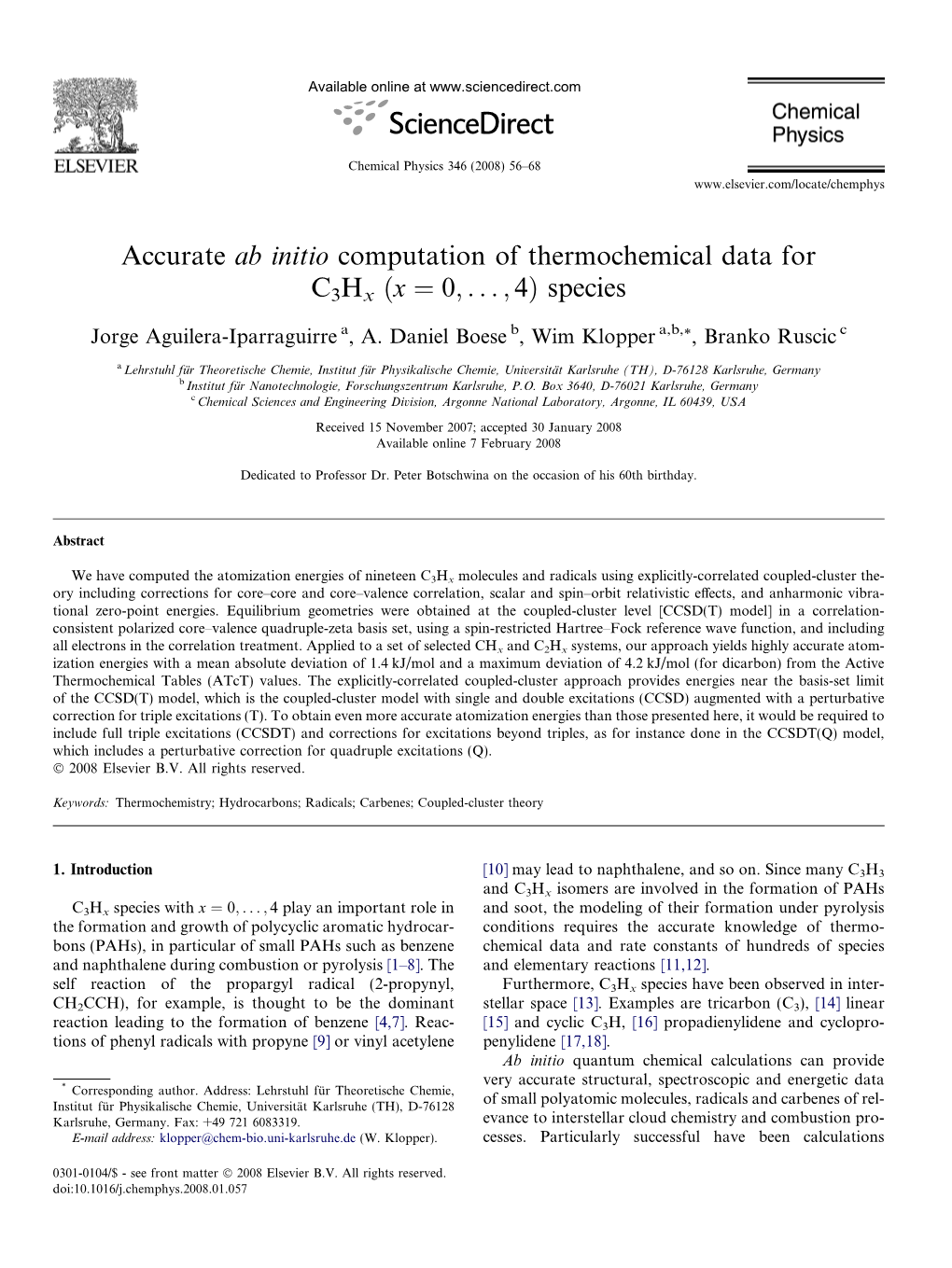Accurate Ab Initio Computation of Thermochemical Data for C3hx Ðx ¼ 0; ...; 4Þ Species