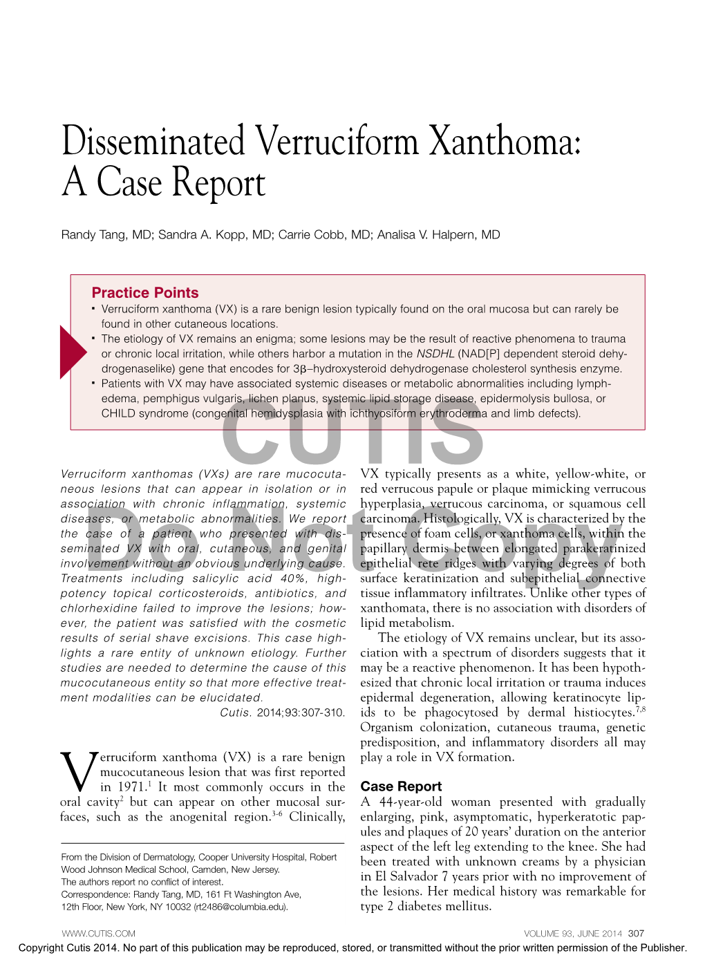 Disseminated Verruciform Xanthoma: a Case Report