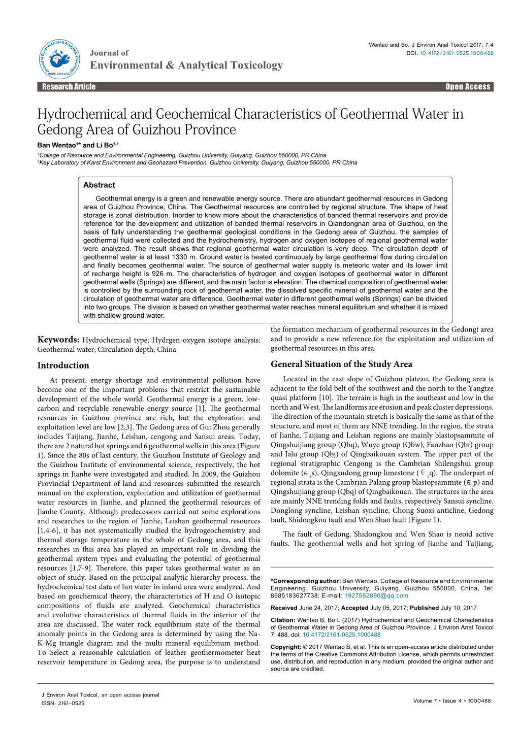 Hydrochemical and Geochemical Characteristics of Geothermal