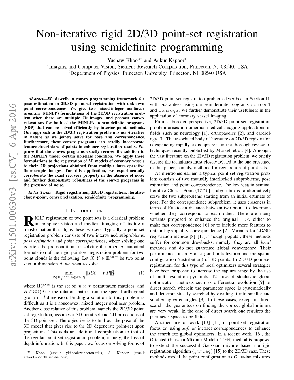 Non-Iterative Rigid 2D/3D Point-Set Registration Using