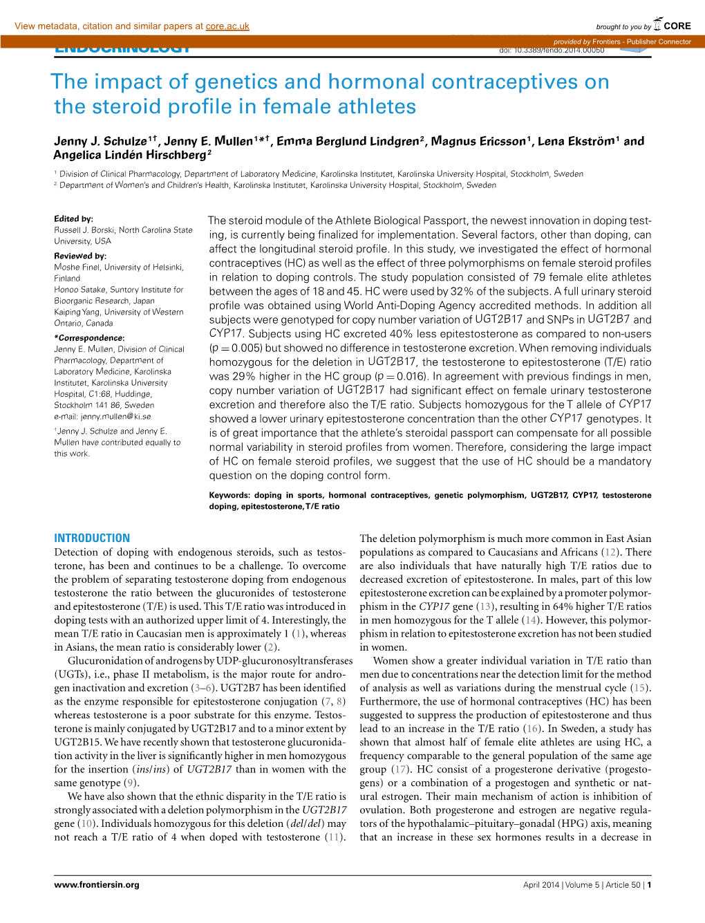 The Impact of Genetics and Hormonal Contraceptives on the Steroid Profile