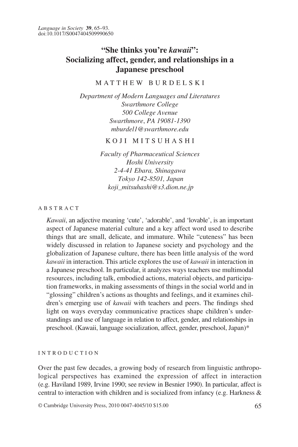 Socializing Affect, Gender, and Relationships in a Japanese Preschool