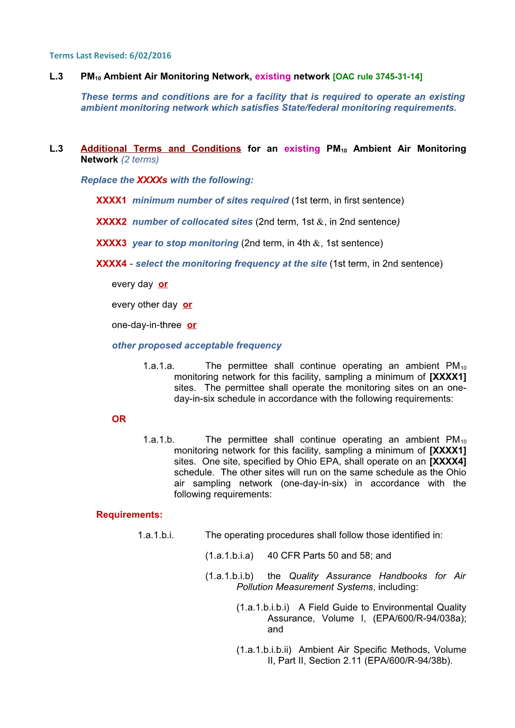 L.3 PM10 Ambient Air Monitoring Network, Existing Network OAC Rule 3745-31-14