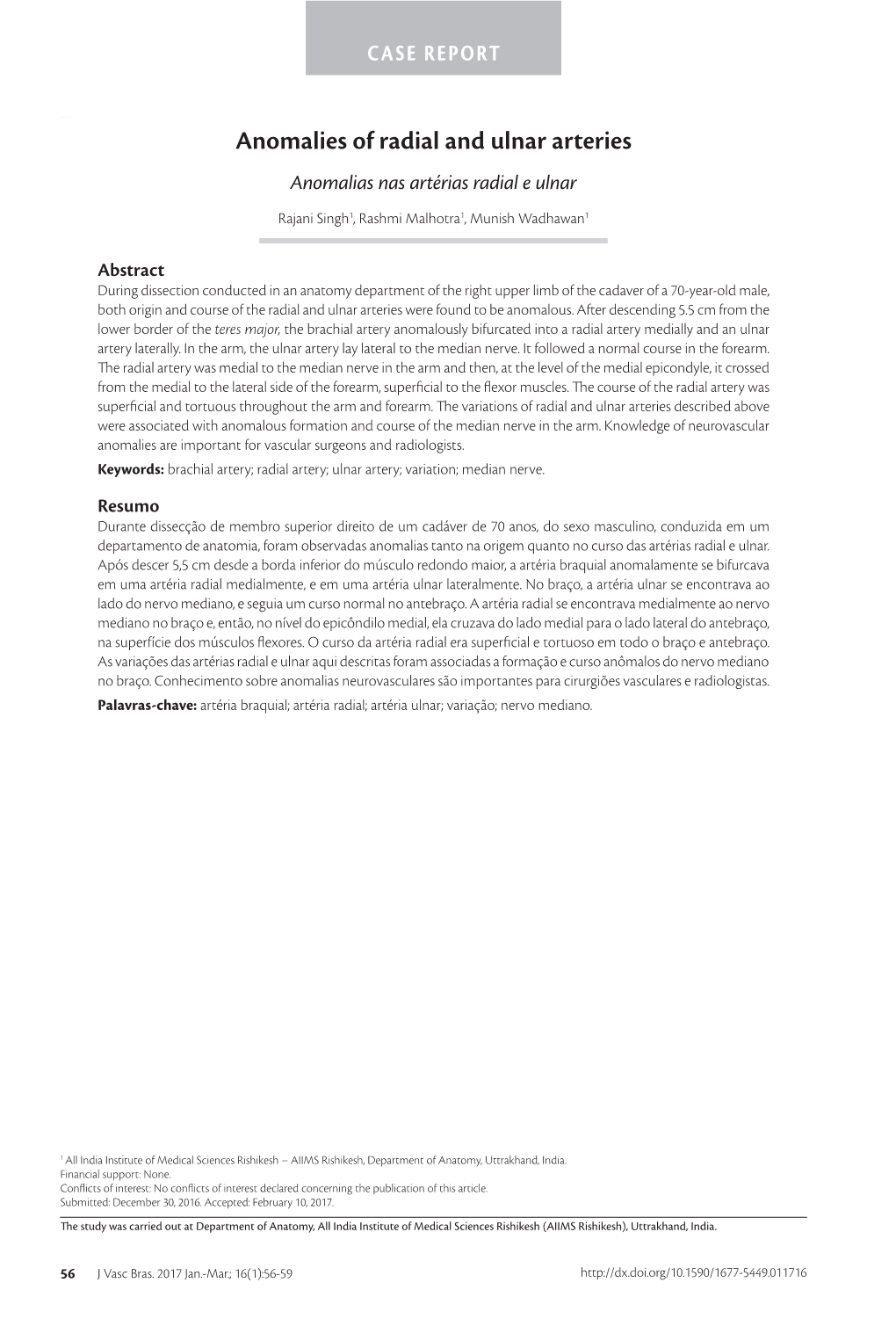 Anomalies of Radial and Ulnar Arteries Anomalias Nas Artérias Radial E Ulnar