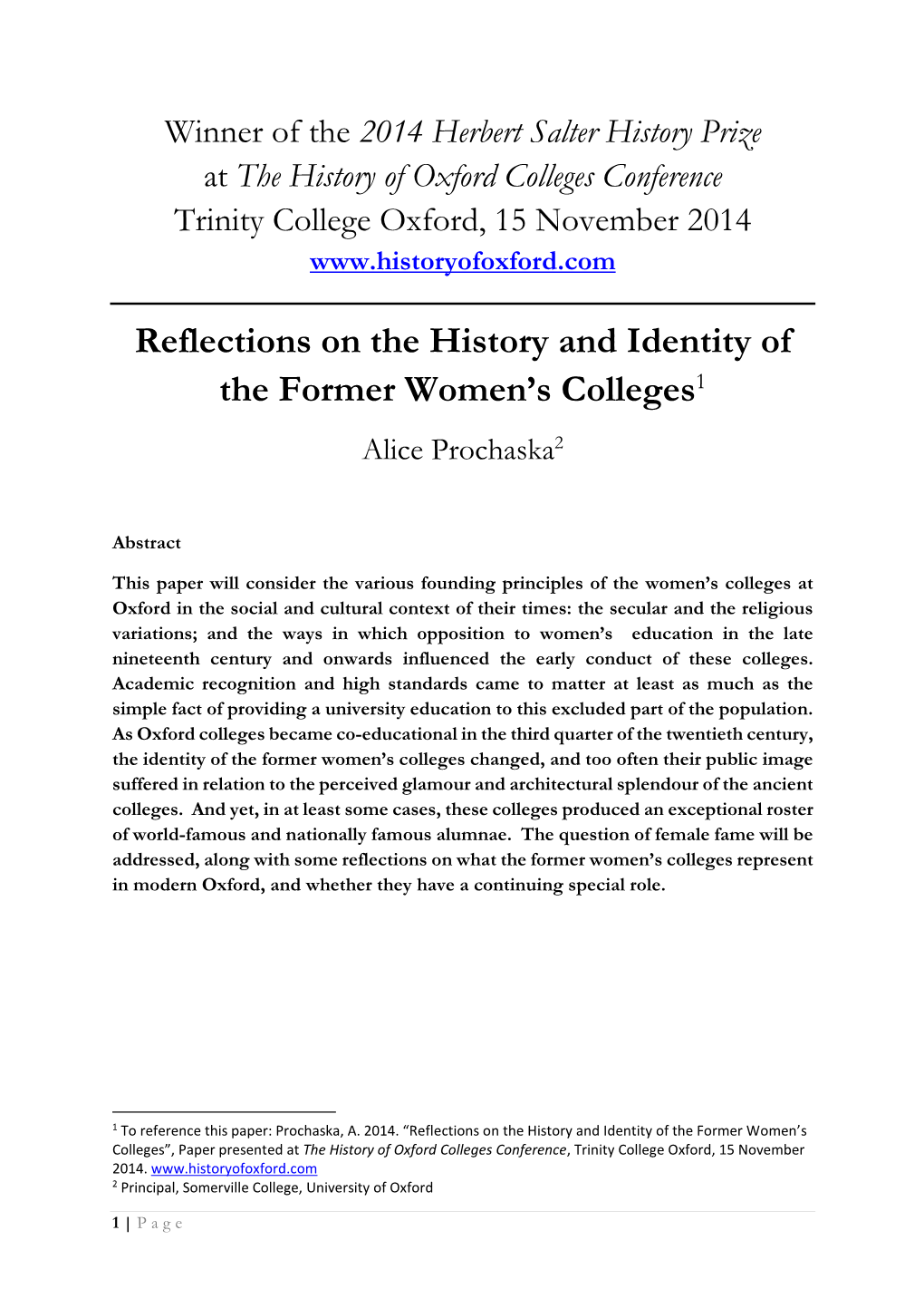 Reflections on the History and Identity of the Former Women's Colleges1
