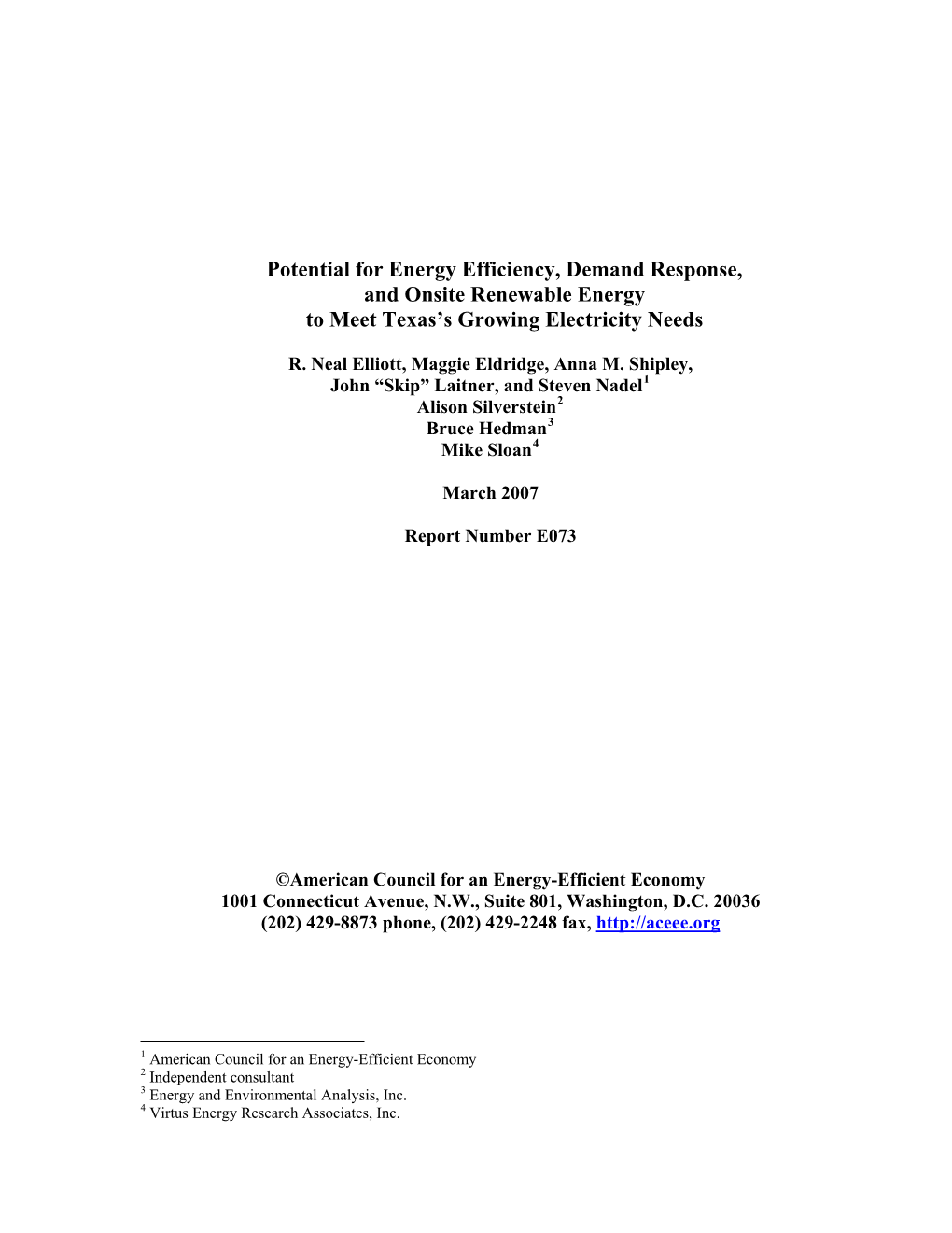 Potential for Energy Efficiency, Demand Response, and Onsite Renewable Energy to Meet Texas’S Growing Electricity Needs