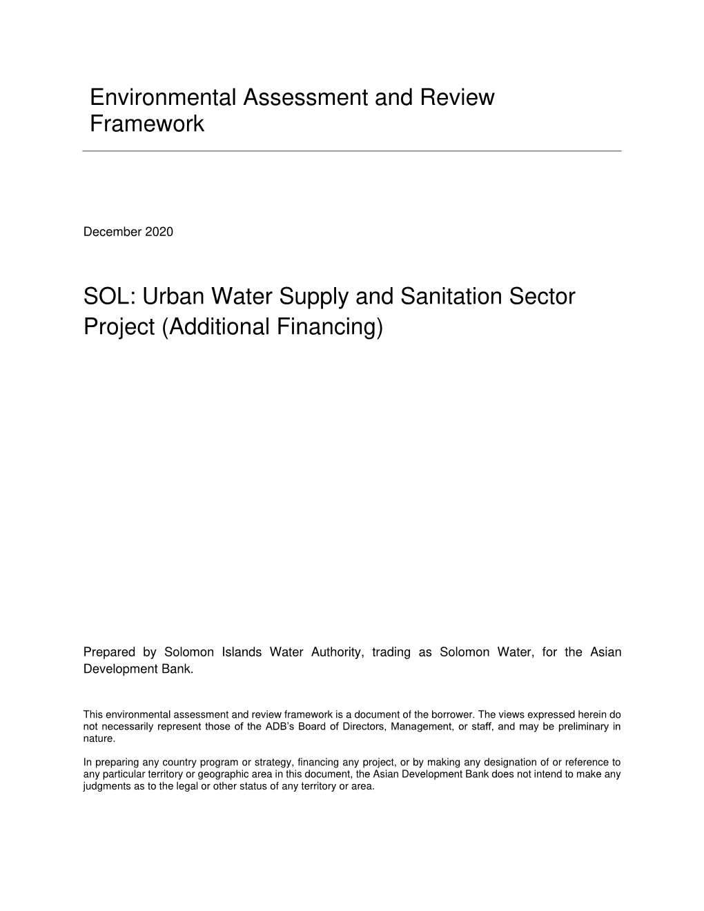 Urban Water Supply and Sanitation Sector Project (Additional Financing)