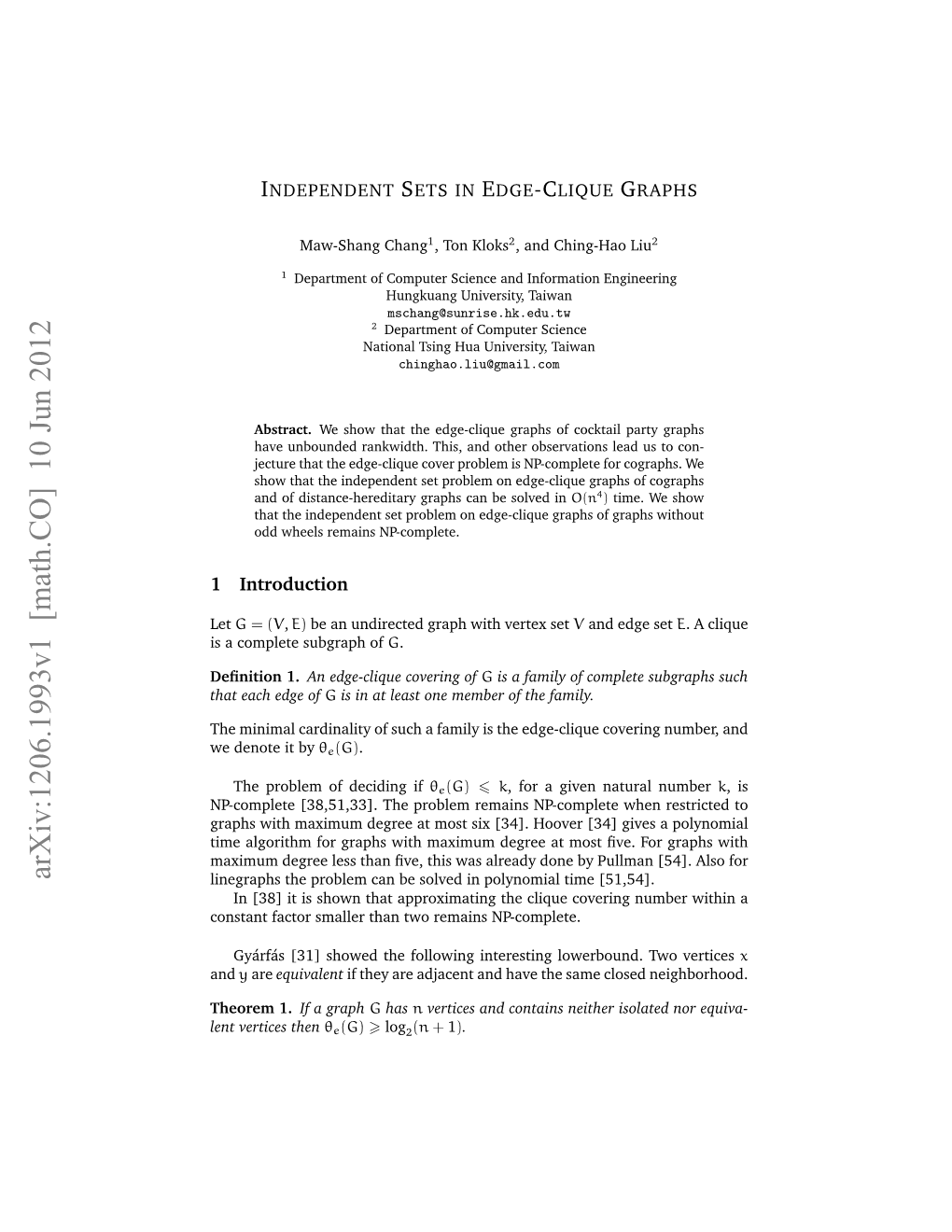 Independent Sets in Edge-Clique Graphs