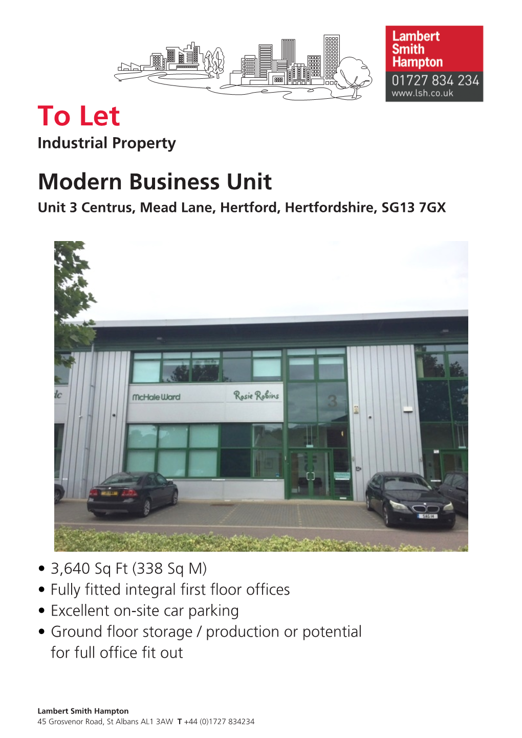 To Let,Unit 3 Centrus, Mead Lane, Hertford, Hertfordshire, SG13