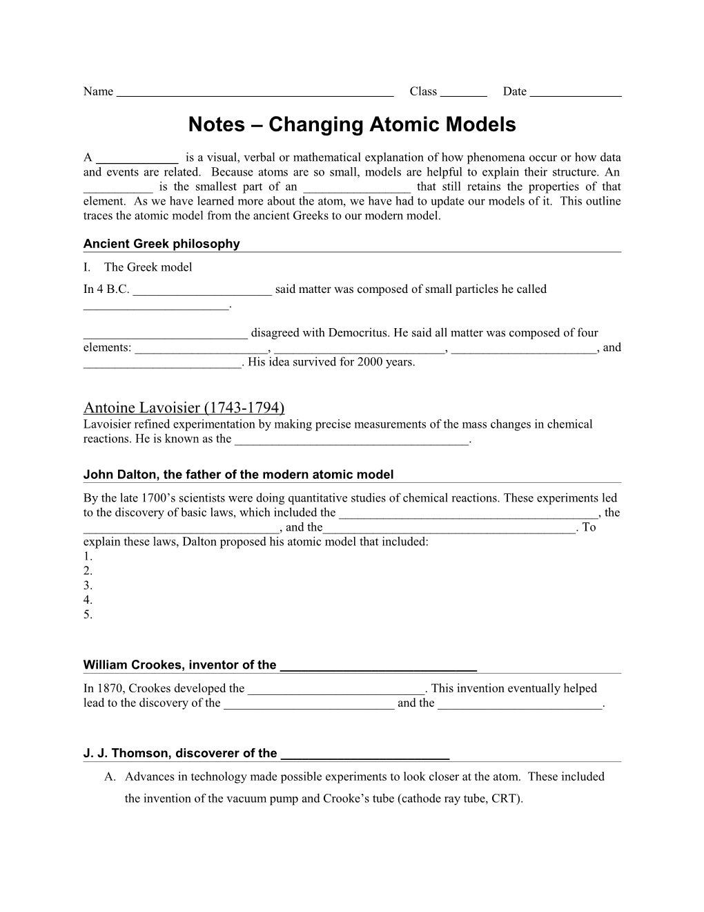 Notes Changing Atomic Models