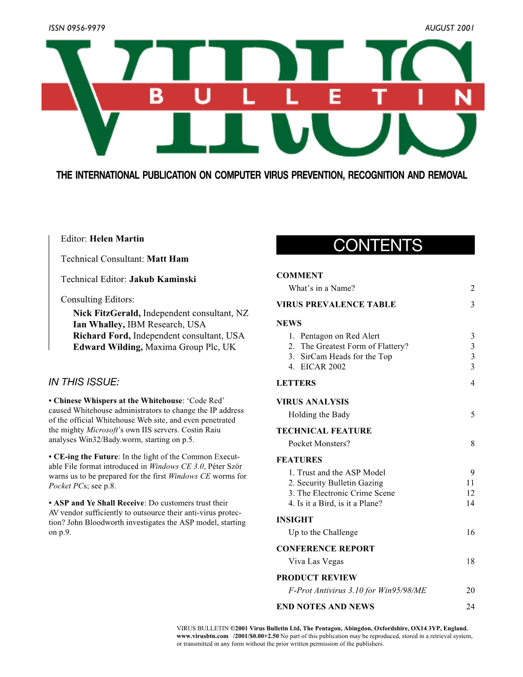 Virus Bulletin, August 2001