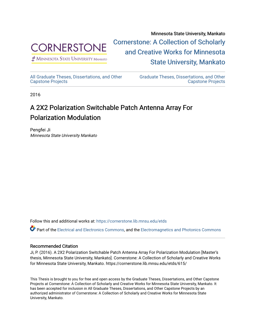 A 2X2 Polarization Switchable Patch Antenna Array for Polarization Modulation