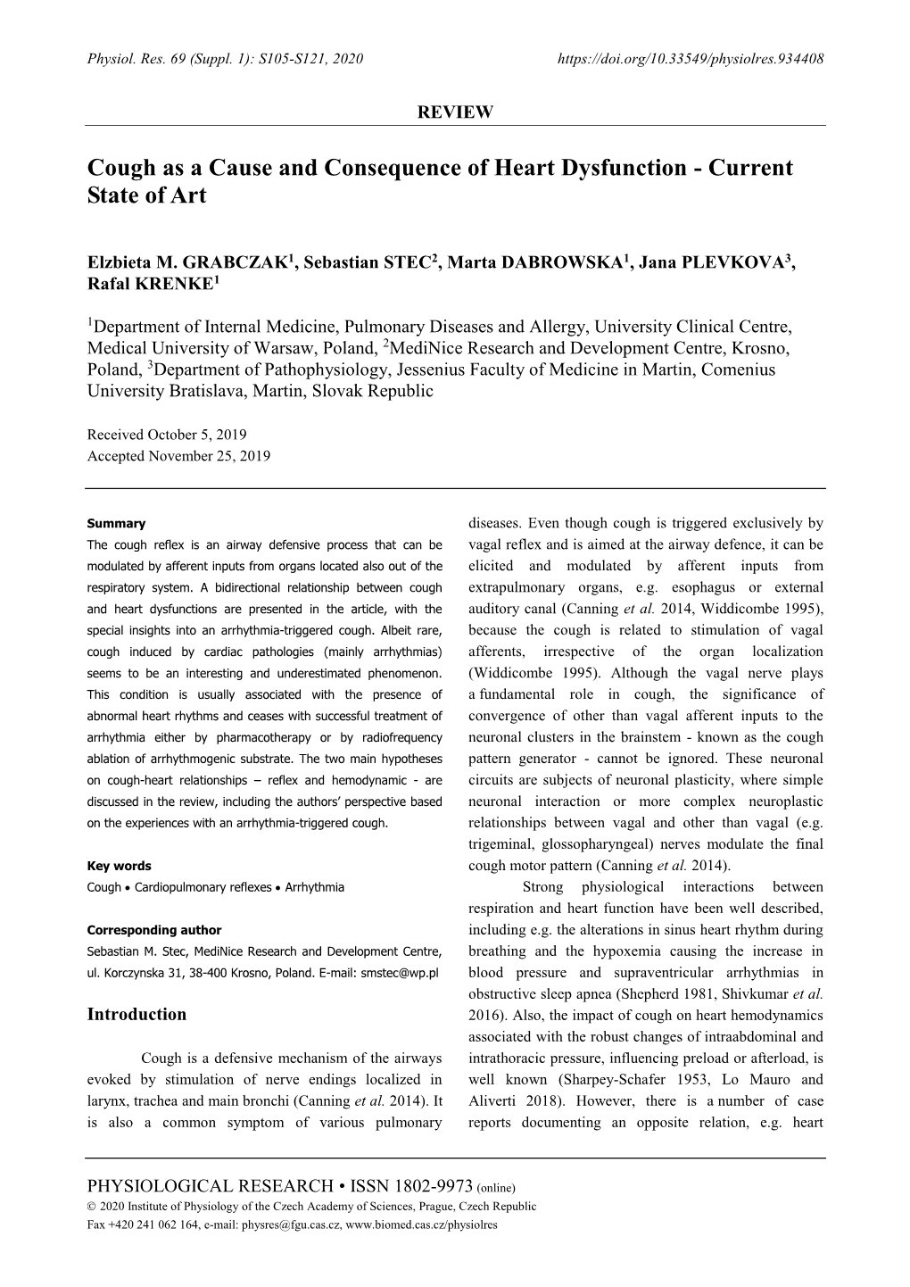 Cough As a Cause and Consequence of Heart Dysfunction - Current State of Art