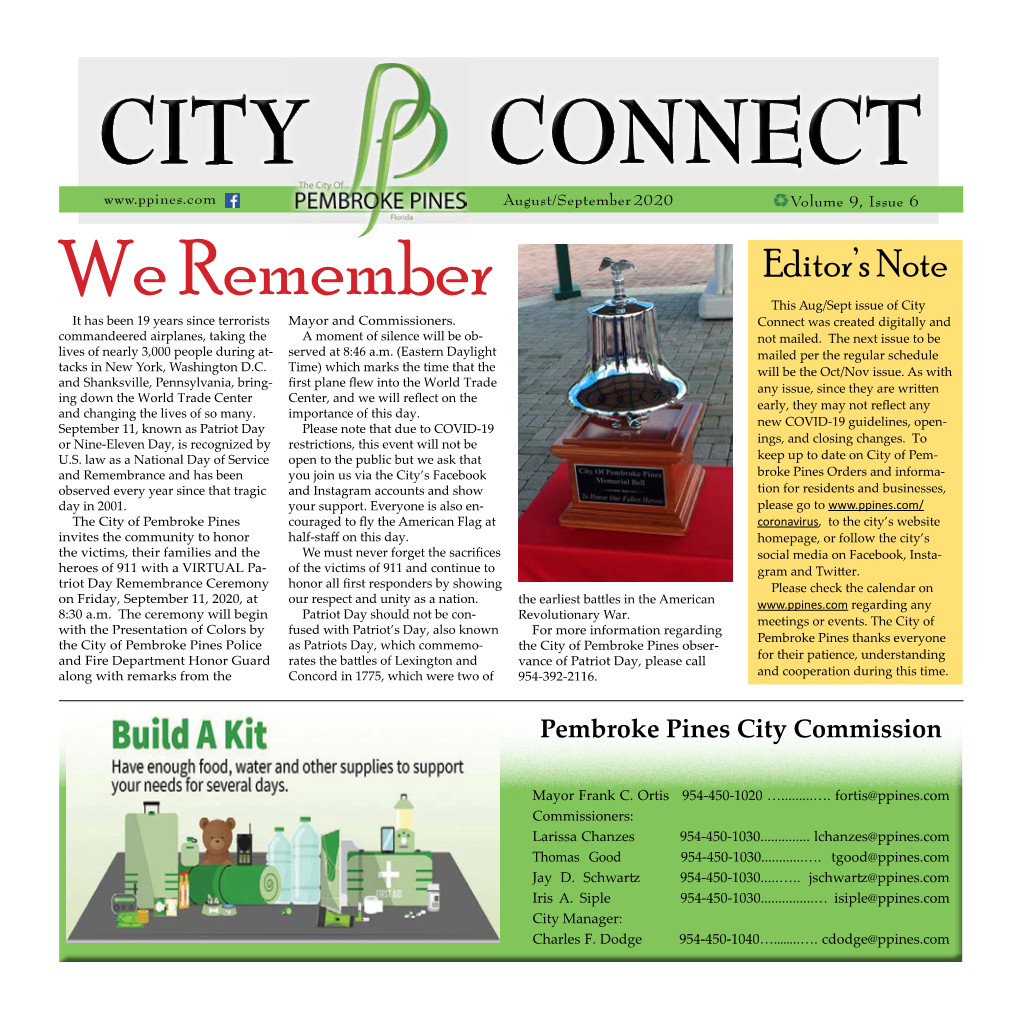 We Remember Editor’S Note This Aug/Sept Issue of City It Has Been 19 Years Since Terrorists Mayor and Commissioners