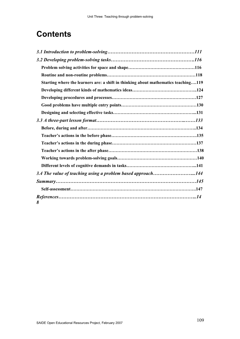 Unit Three: Teaching Through Problem-Solving