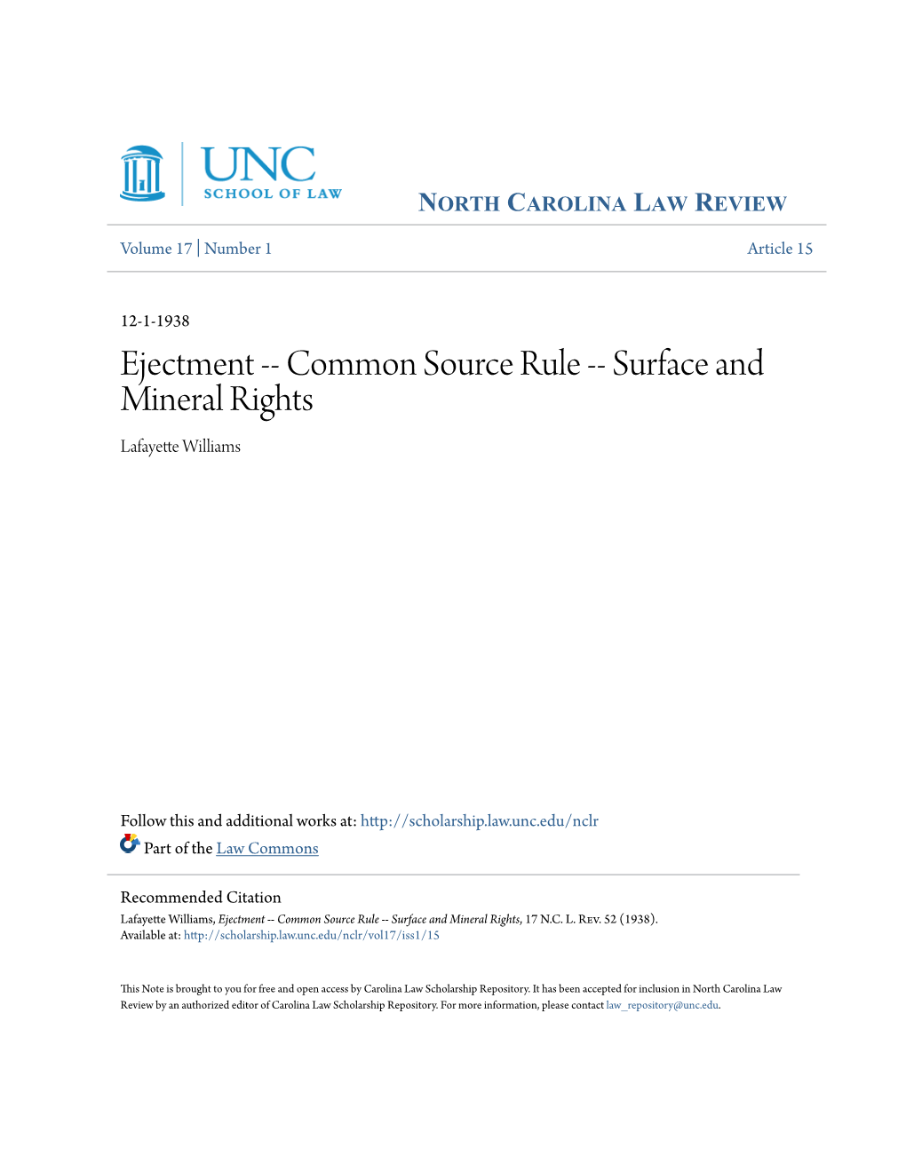 Common Source Rule -- Surface and Mineral Rights Lafayette Williams