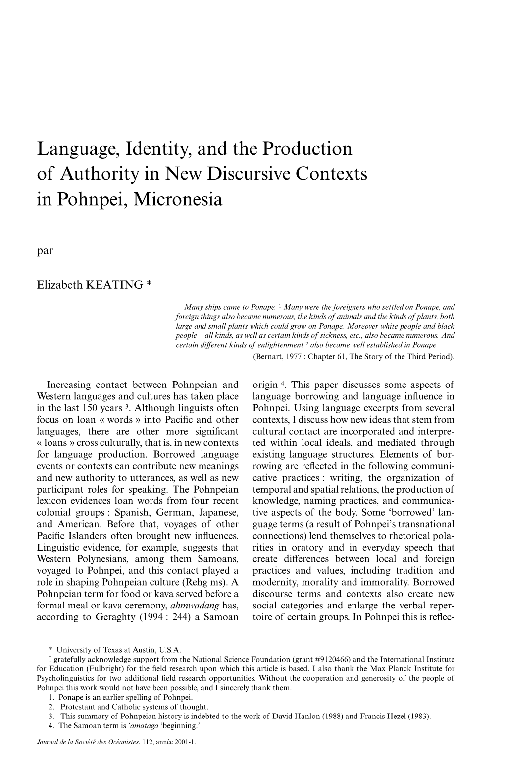 Language, Identity, and the Production of Authority in New Discursive Contexts in Pohnpei, Micronesia