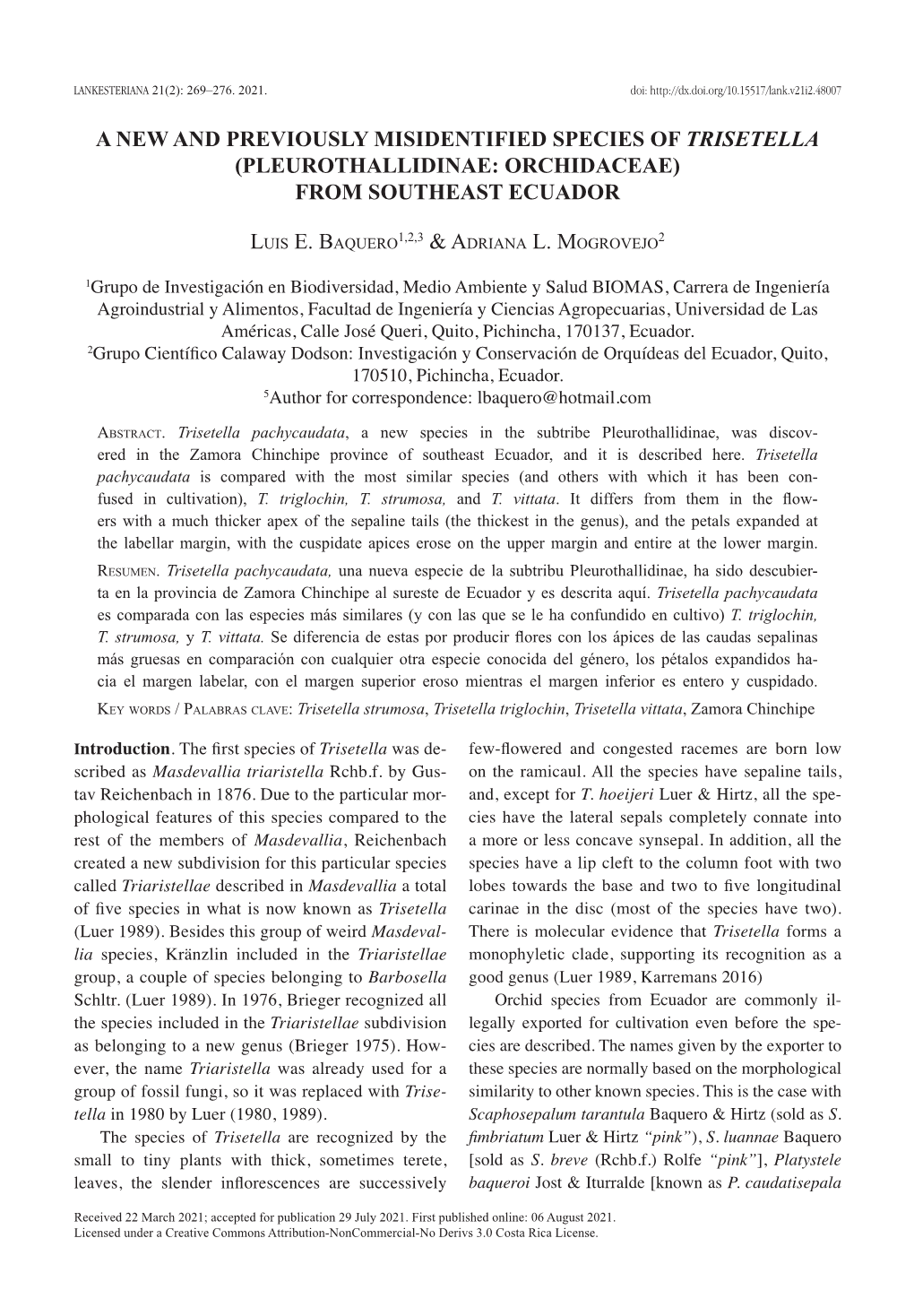 A New and Previously Misidentified Species of Trisetella (Pleurothallidinae: Orchidaceae) from Southeast Ecuador