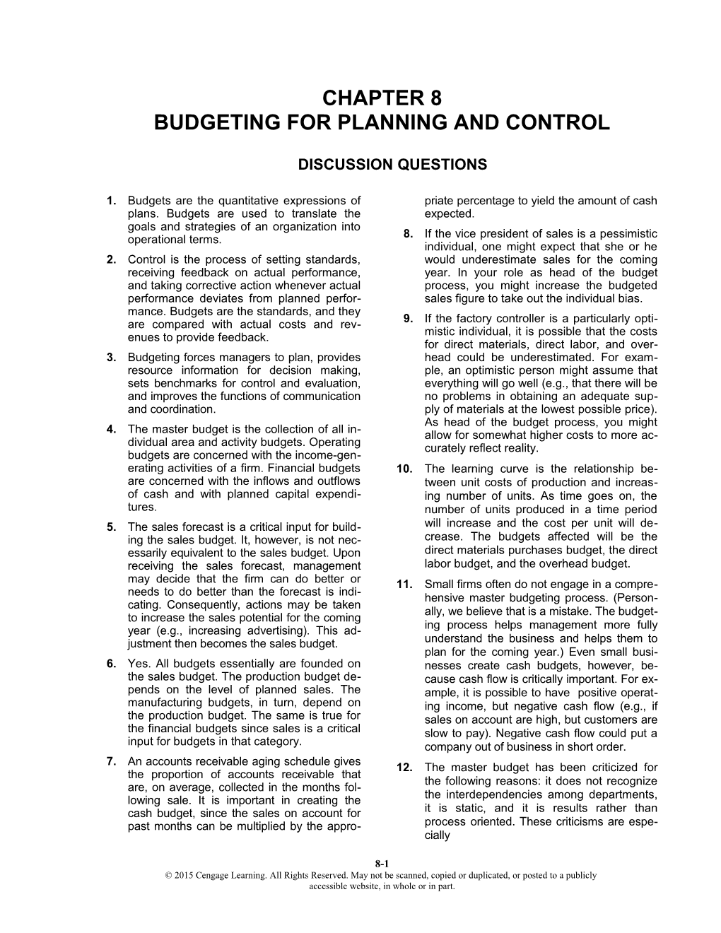 Budgeting for Planning and Control s1