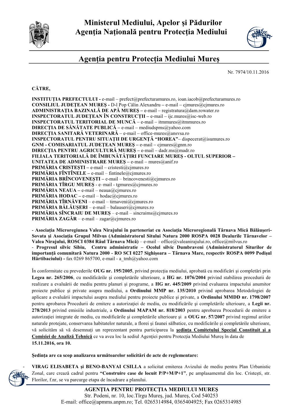 Ministerul Mediului, Apelor Şi Pădurilor Agenţia Naţională Pentru Protecţia Mediului Agenţia Pentru Protecţia Mediului M