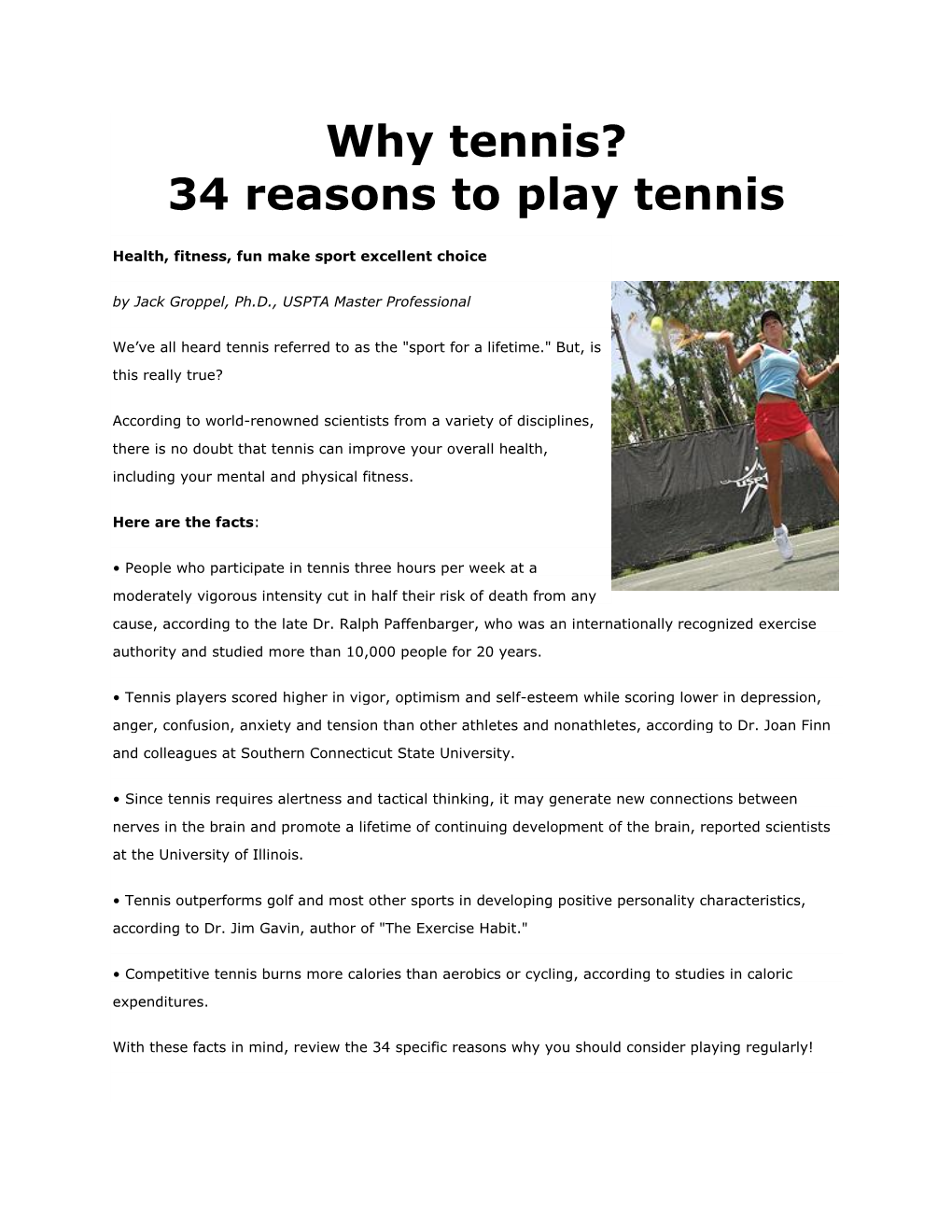 34 Reasons to Play Tennis