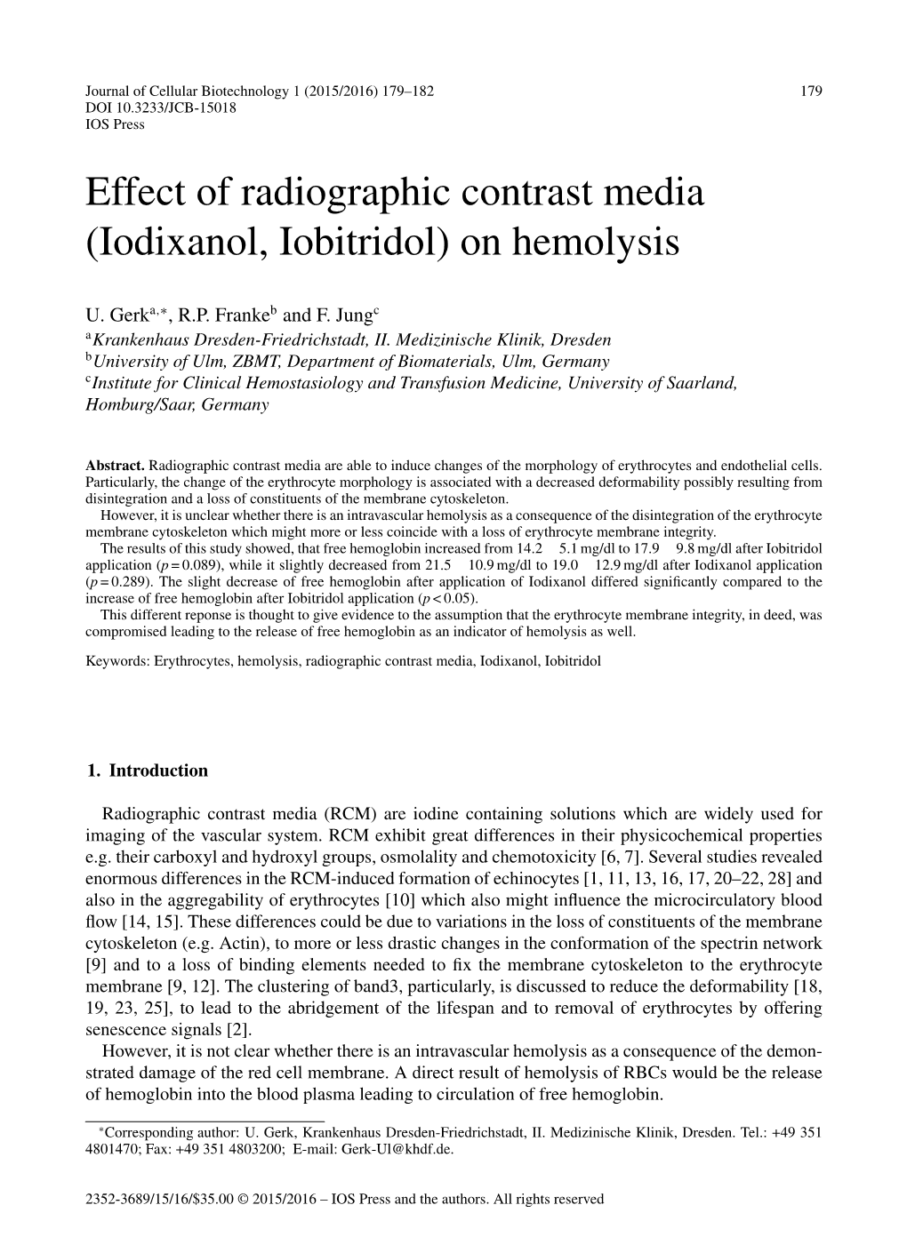 Effect of Radiographic Contrast Media (Iodixanol, Iobitridol) on Hemolysis