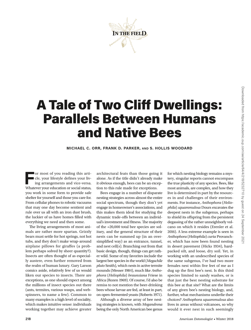 A Tale of Two Cliff Dwellings: Parallels Between Humans and Native Bees