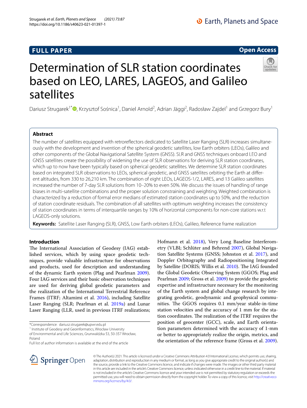 Determination of SLR Station Coordinates Based on LEO, LARES