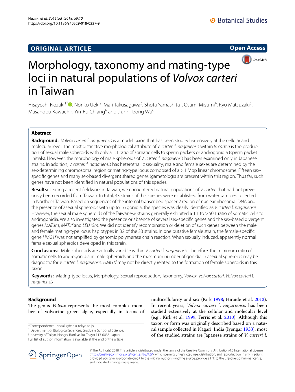 Morphology, Taxonomy and Mating-Type Loci in Natural