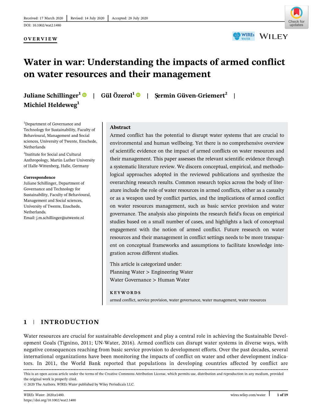 Understanding the Impacts of Armed Conflict on Water Resources and Their Management