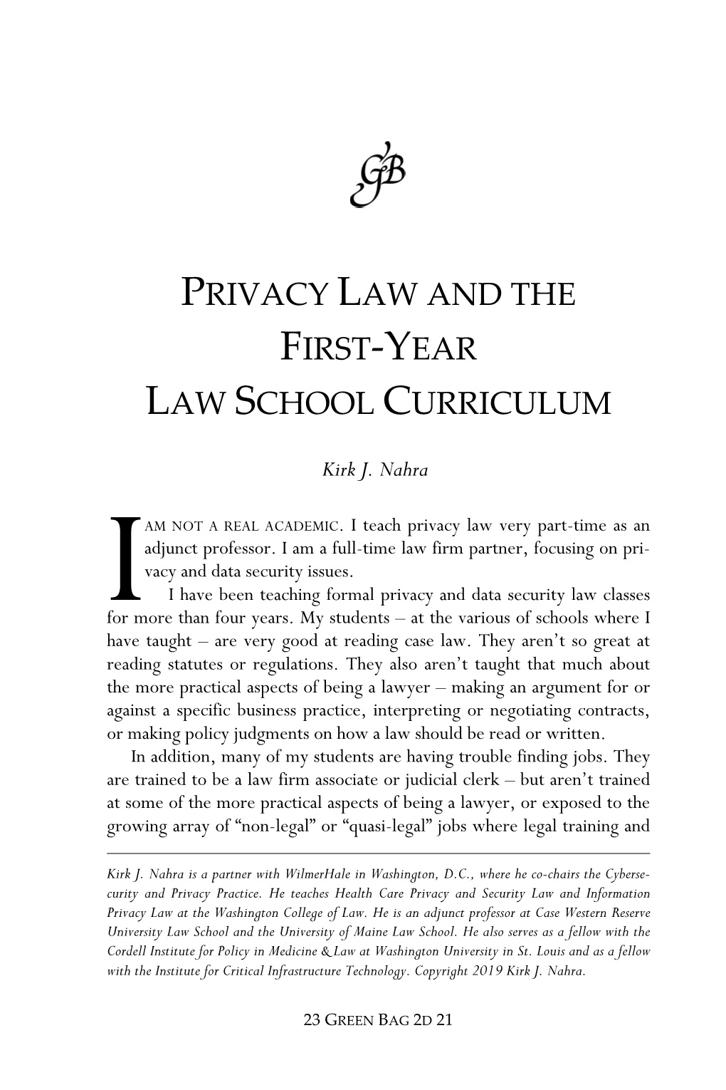 Privacy Law and the First-Year Law School Curriculum