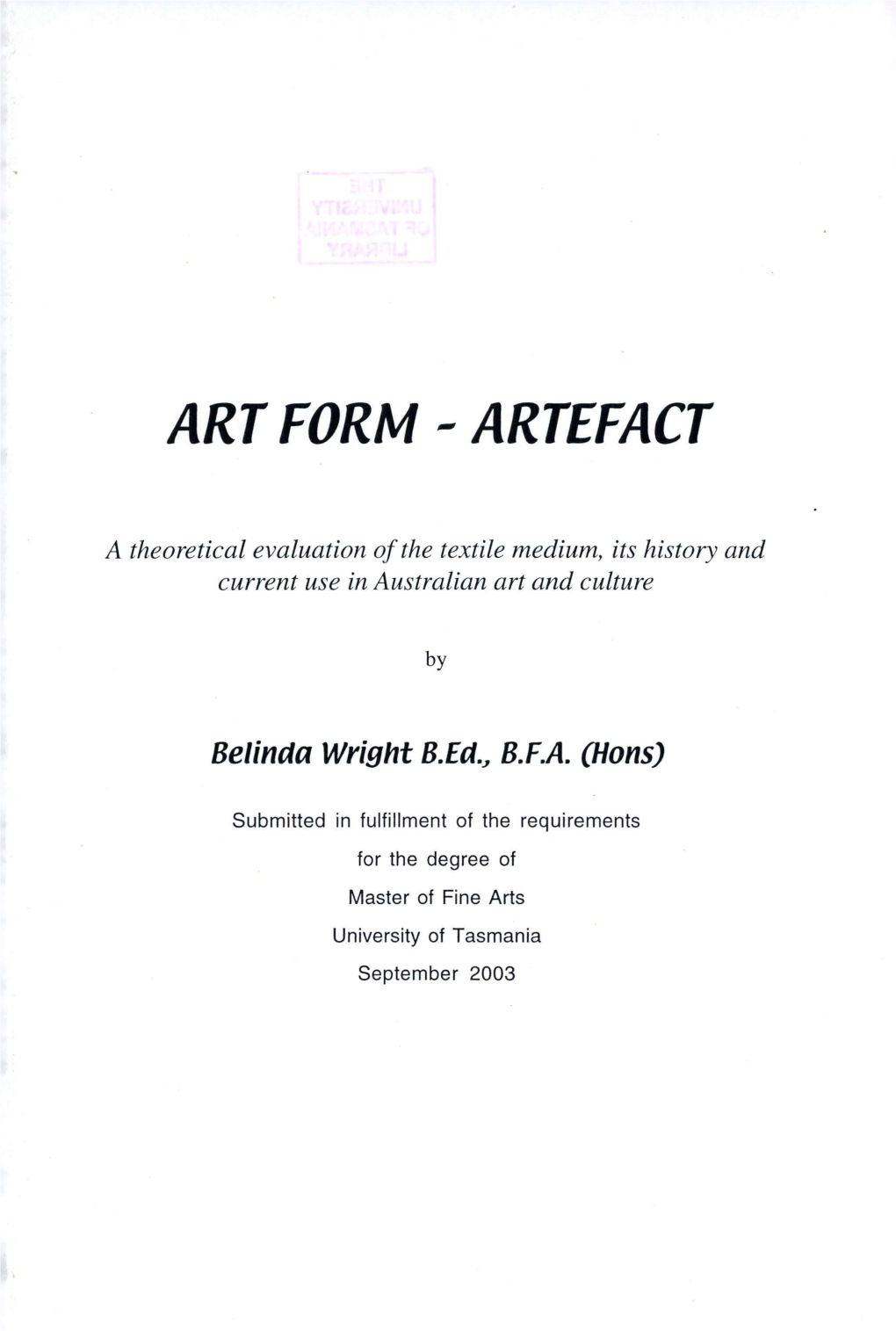Art Form -- Artefact