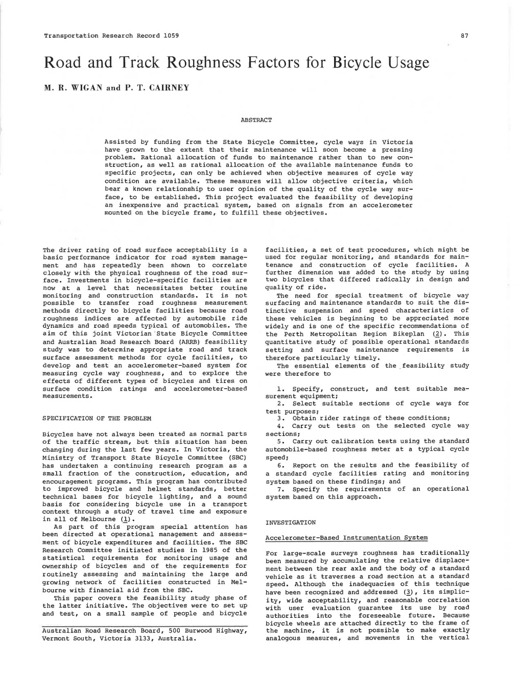 Road and Track Roughness Factors for Bicycle Usage