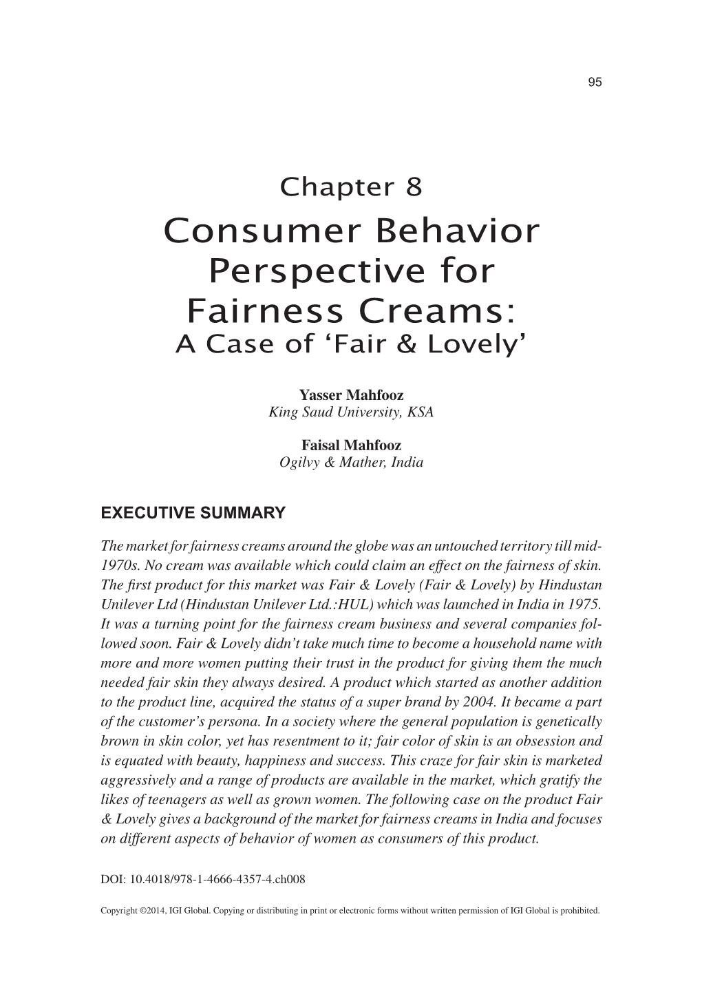 Consumer Behavior Perspective for Fairness Creams: a Case of ‘Fair & Lovely’