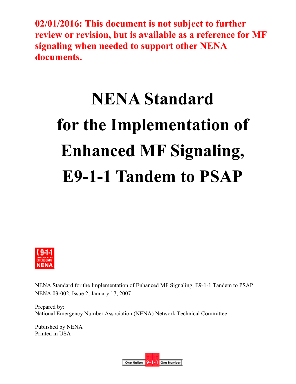 Enhanced MF Signaling, E9-1-1 Tandem to PSAP