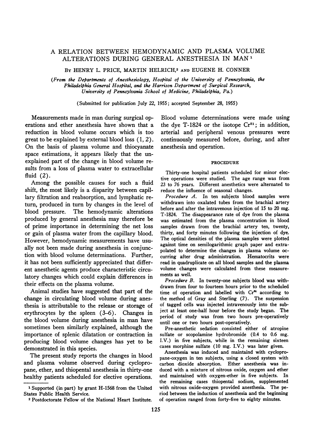 Changes in the Blood Volume During Anesthesia In