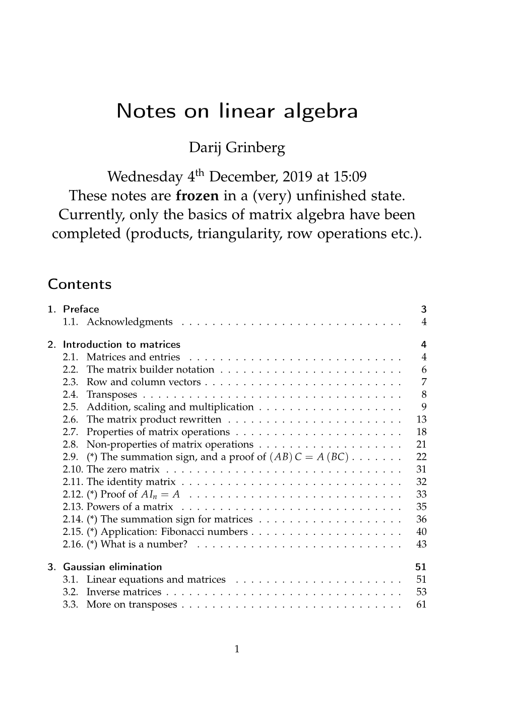 Darij Grinberg, Notes on Linear Algebra