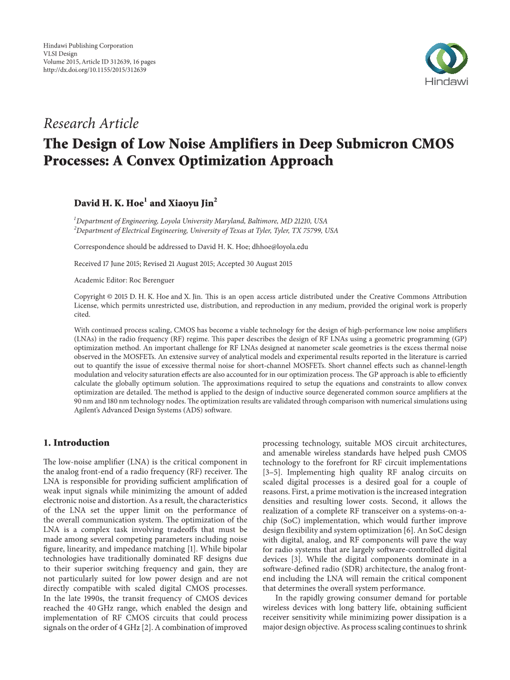 The Design of Low Noise Amplifiers in Deep Submicron CMOS Processes: a Convex Optimization Approach