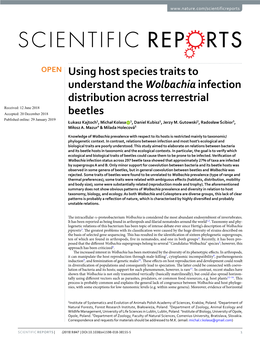 Using Host Species Traits to Understand the Wolbachia Infection