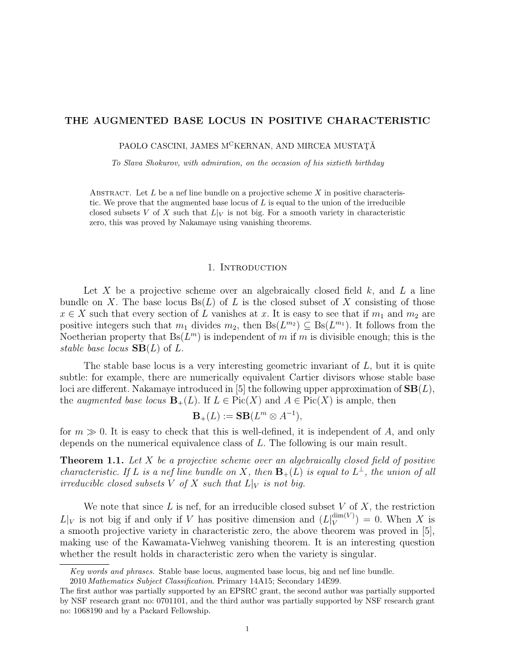 The Augmented Base Locus in Positive Characteristic