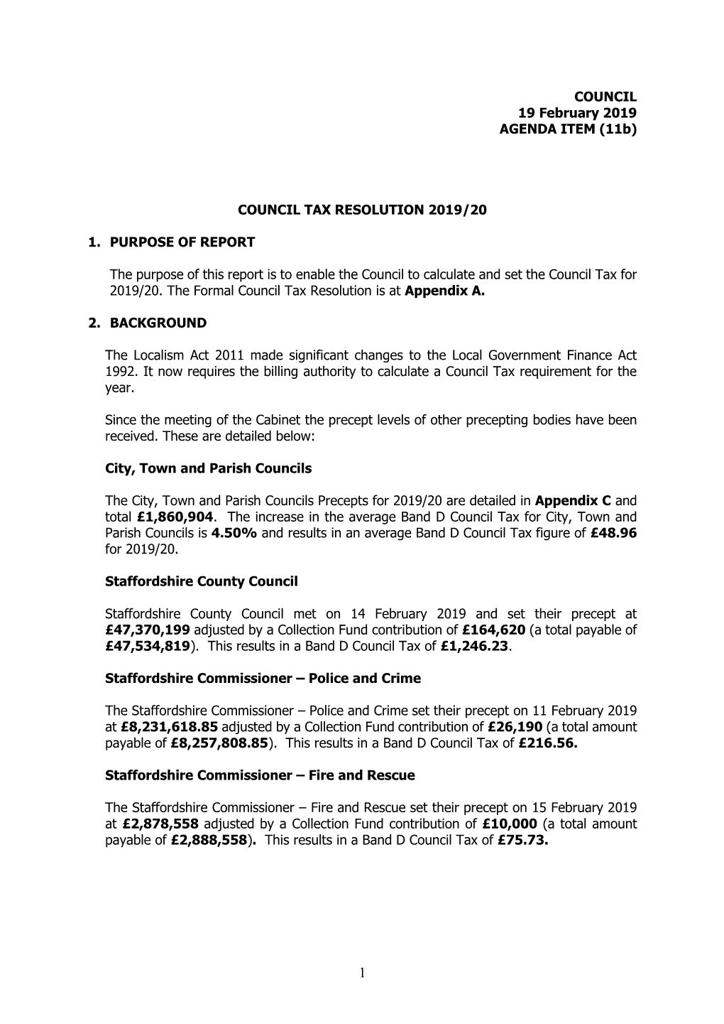 COUNCIL 19 February 2019 AGENDA ITEM (11B)