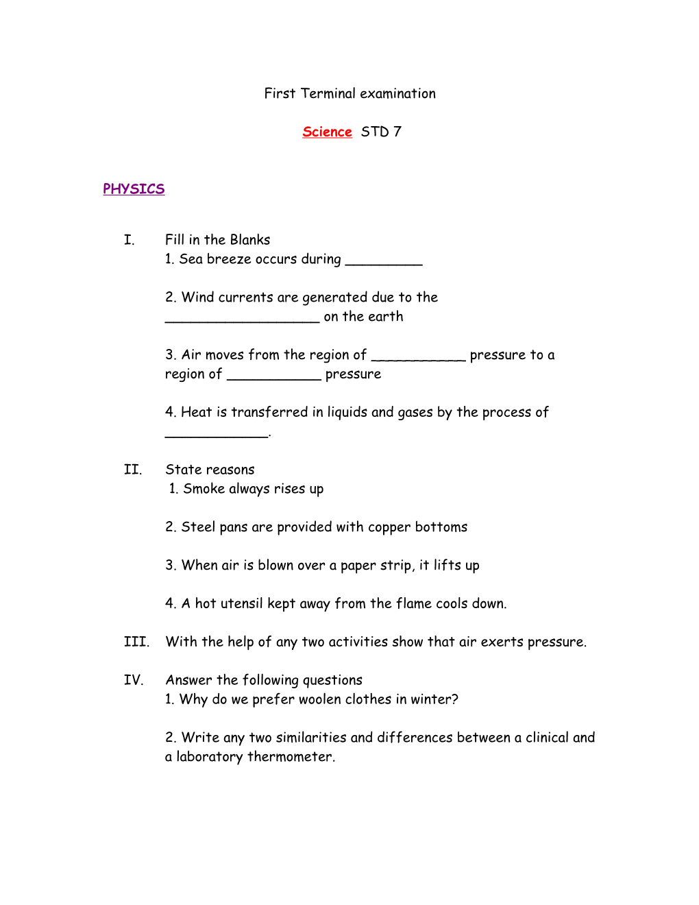 First Terminal Examination