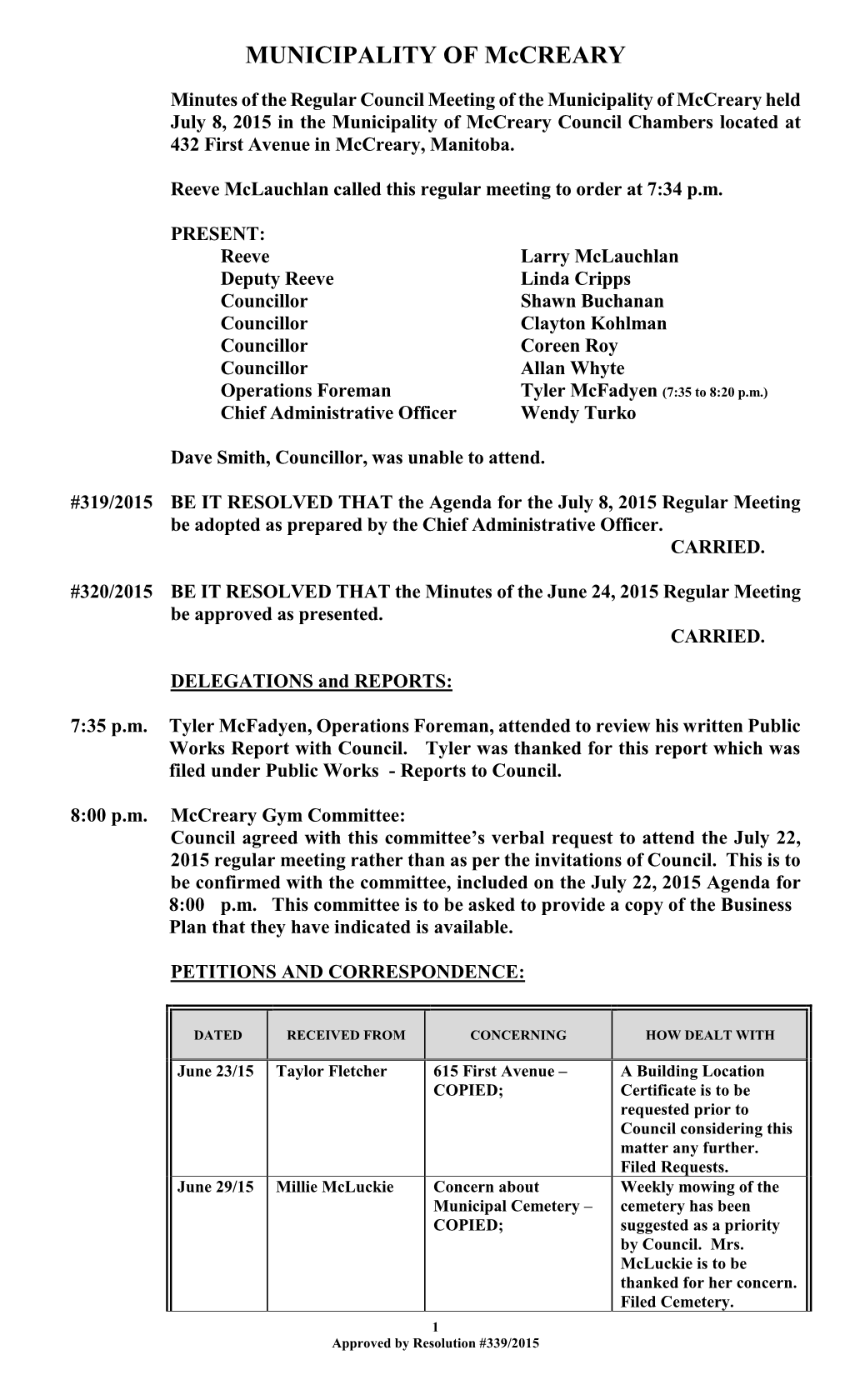 MUNICIPALITY of Mccreary