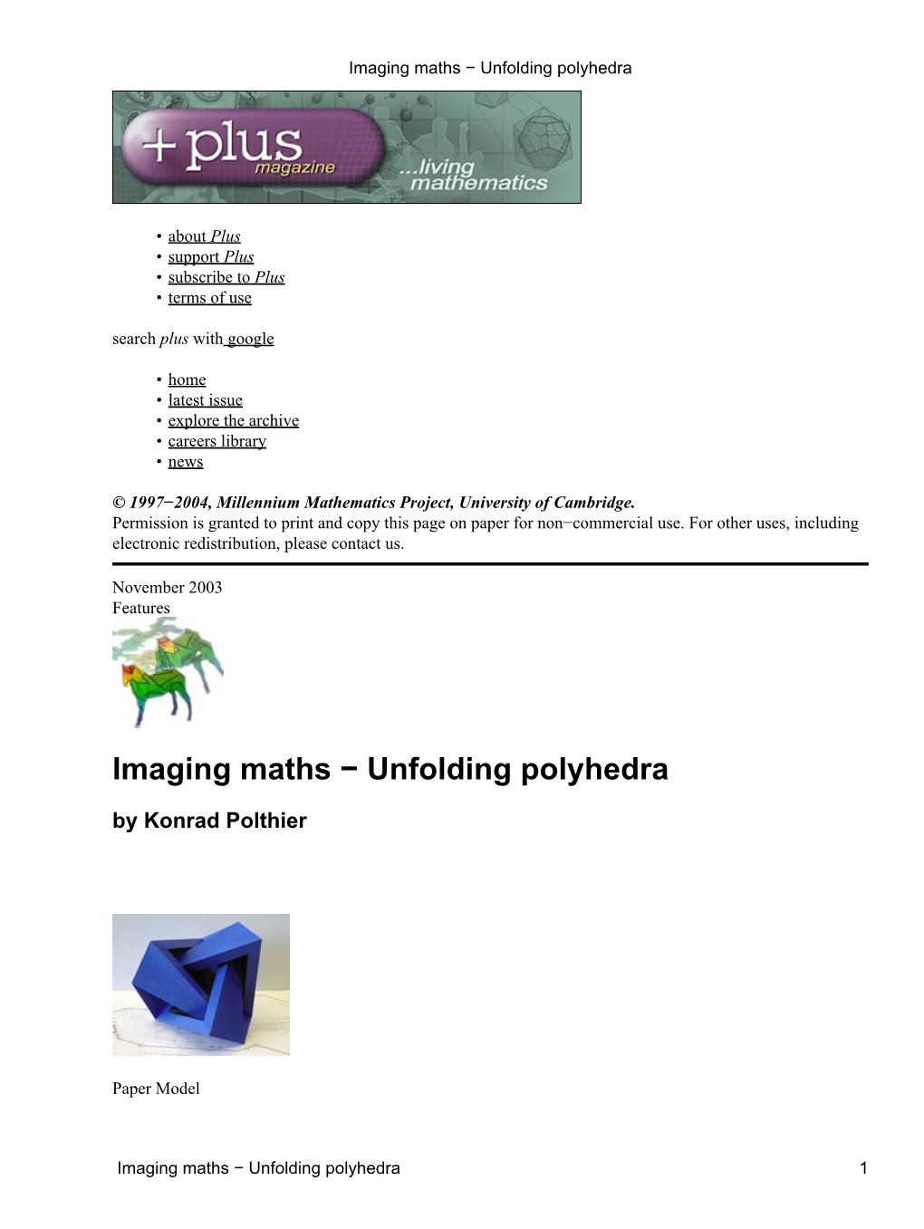 Imaging Maths − Unfolding Polyhedra