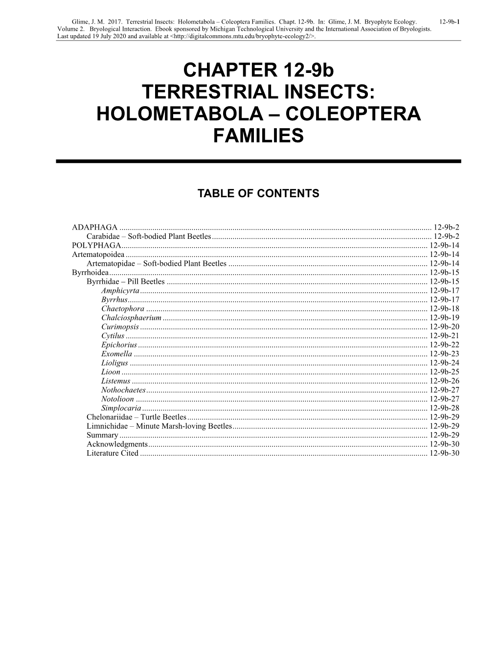 Volume 2, Chapter 12-9B: Terrestrial Insects: Holometabola-Coleoptera